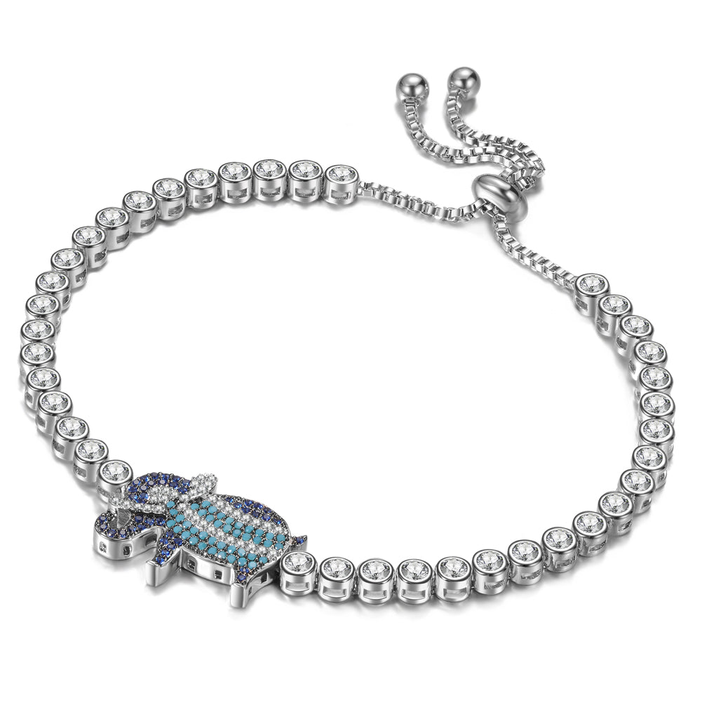 Women's Fashion Elephant CZ Adjustable Bolo Bracelet