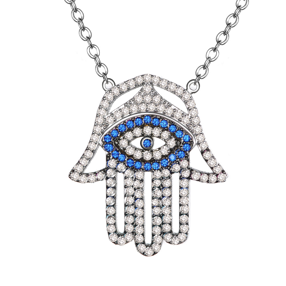 Women's Fashion CZ Evil eye Hamsa Pendant Necklace