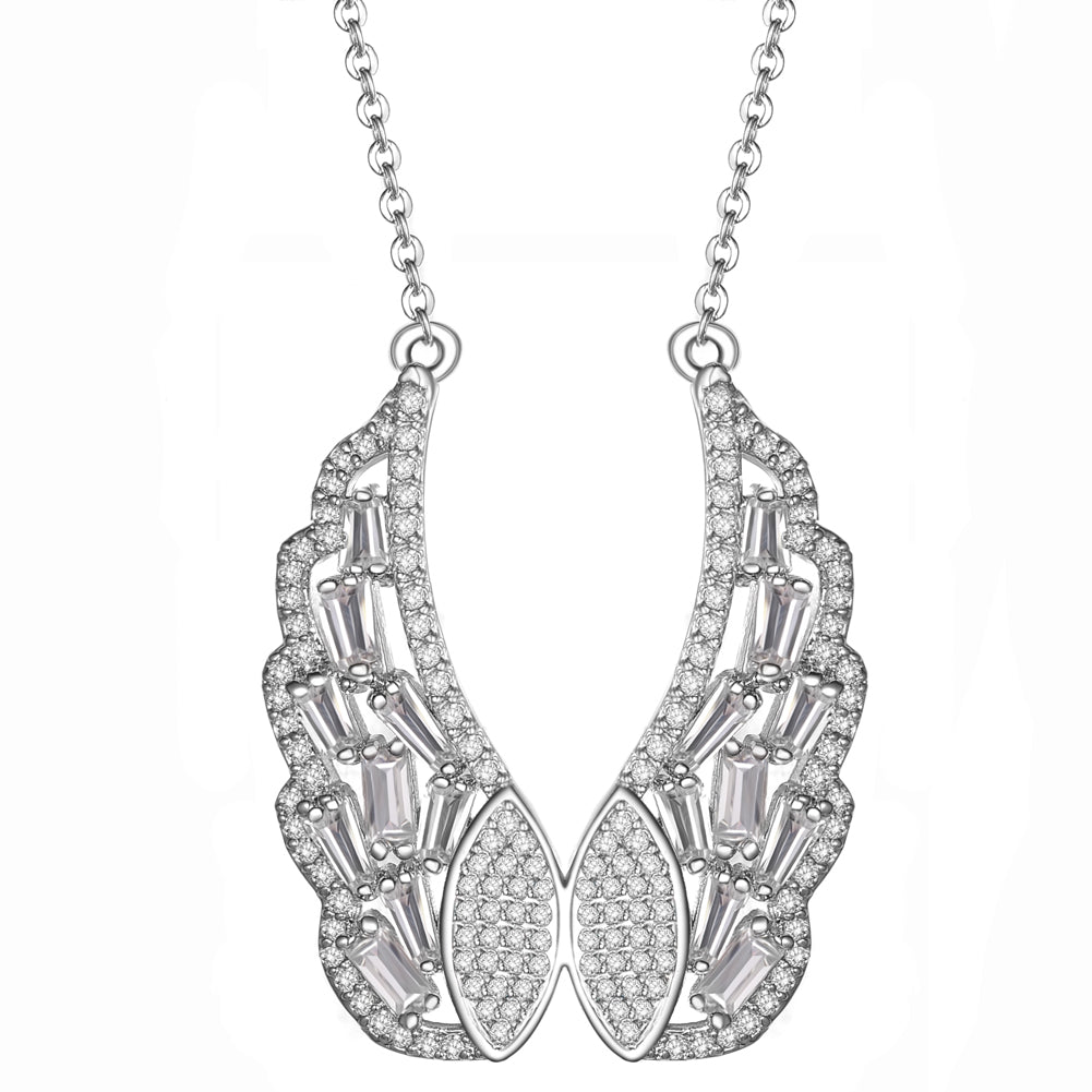 Women's Fashion Angel Wing CZ Pendant Necklace