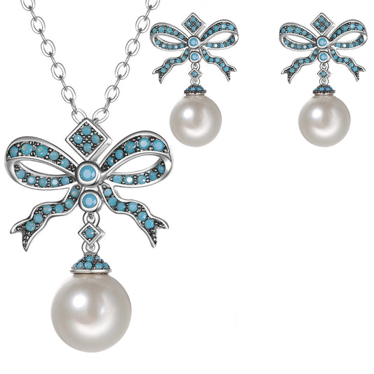 Women's Fashion Pearl Bow CZ Jewelry Sets