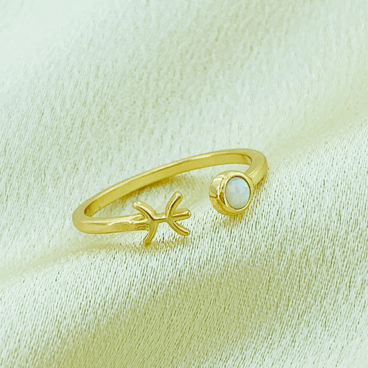 925 Silver Pisces Opal Constellation Ring