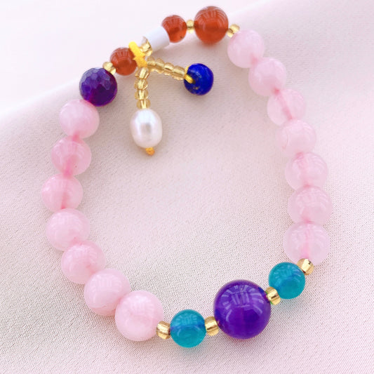 Women's Fashion Rose Quartz Beads Gemstone Bracelet