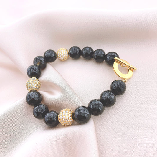 Women's Fashion Black Onyx Beads Gemstone Bracelet