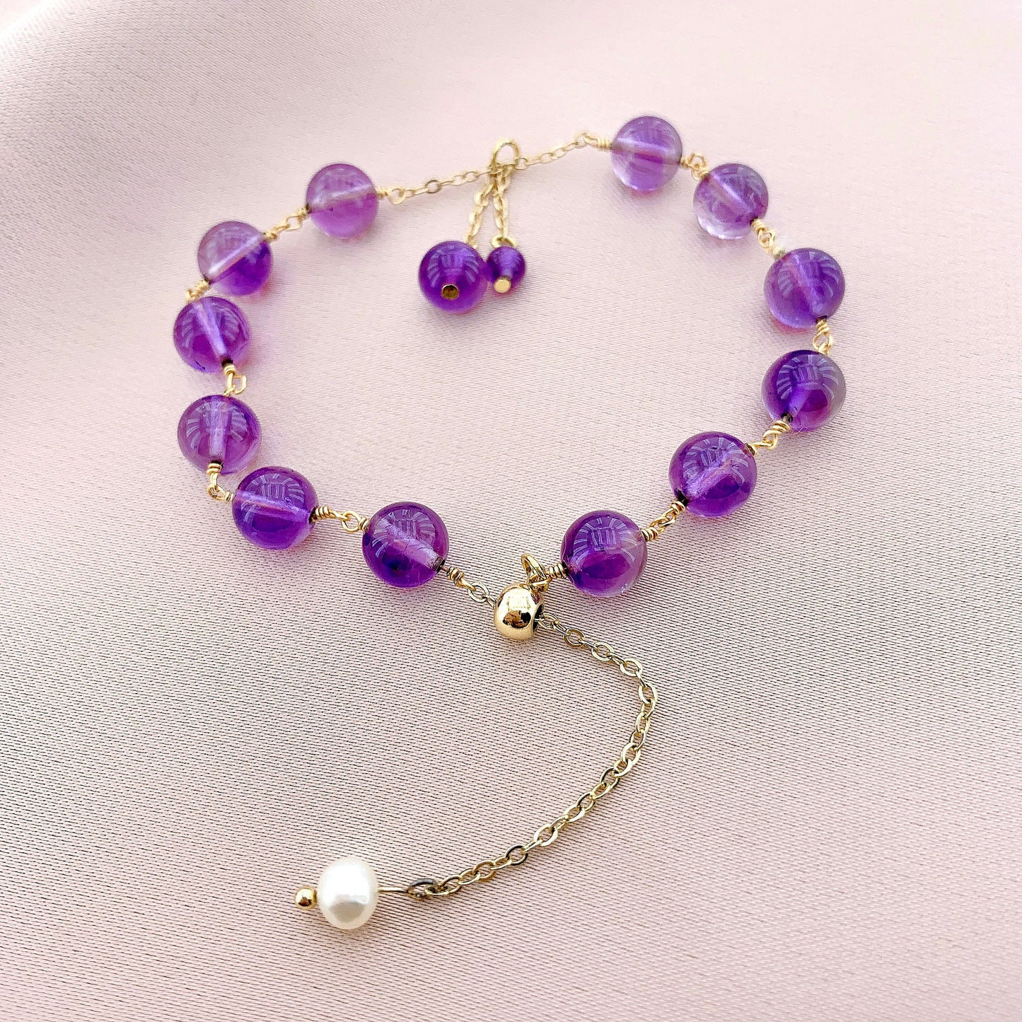 925 Silver Amethyst Beads Gemstone Bracelet
