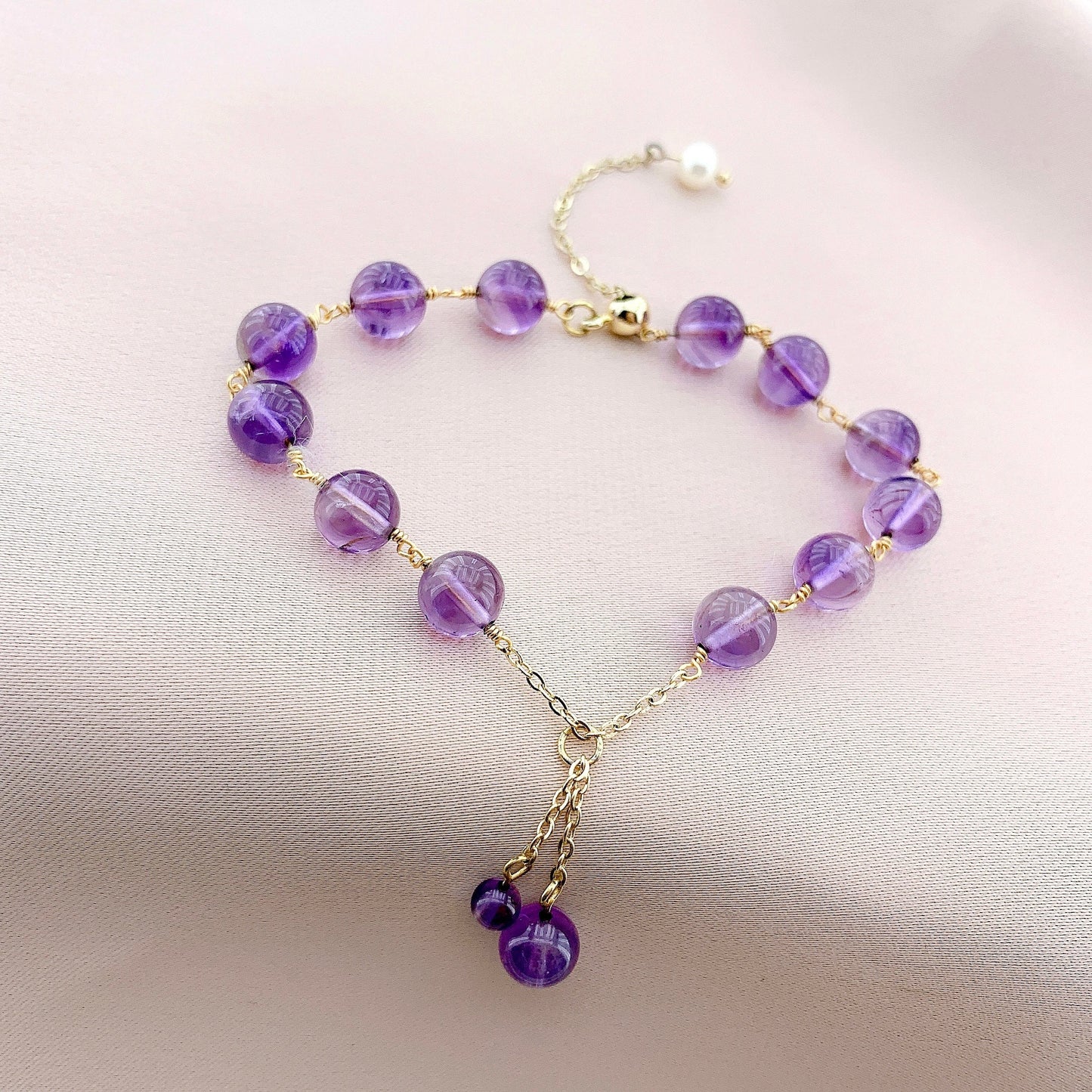 925 Silver Amethyst Beads Gemstone Bracelet